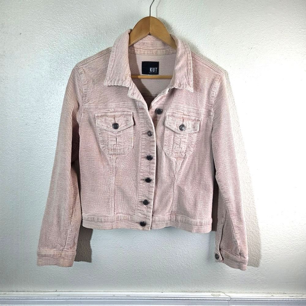KUT From The Kloth Pink Corduroy Trucker Jacket Womens Small Stained READ